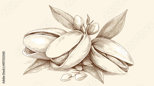 Two black and white pistachio nuts hand drawn sketc photo