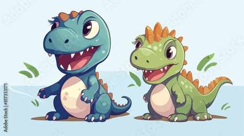 Two cute and funny baby dinosaur characters - spino