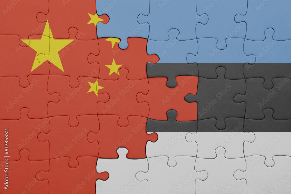 puzzle with the colourful national flag of estonia and flag of china . puzzle with the colourful national flag of estonia and flag of china .