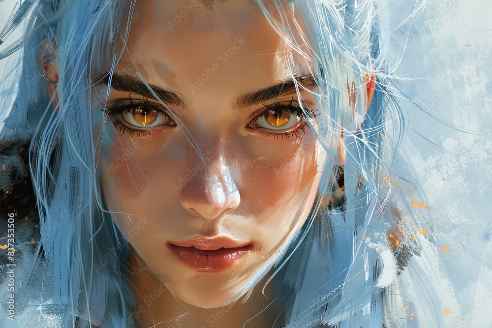 Φωτογραφία Golden-Eyed Beauty: Professional Digital Painting with Vibrant Brush Strokes and