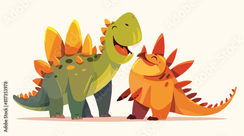 Two funny baby dinosaur characters - stegosaurus an