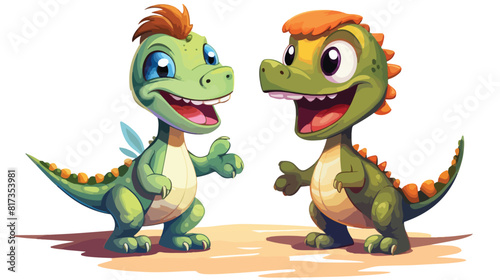 Two funny baby dinosaur characters - tyrannosaurus