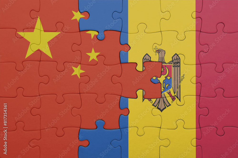 puzzle with the colourful national flag of moldova and flag of china . puzzle with the colourful national flag of moldova and flag of china .