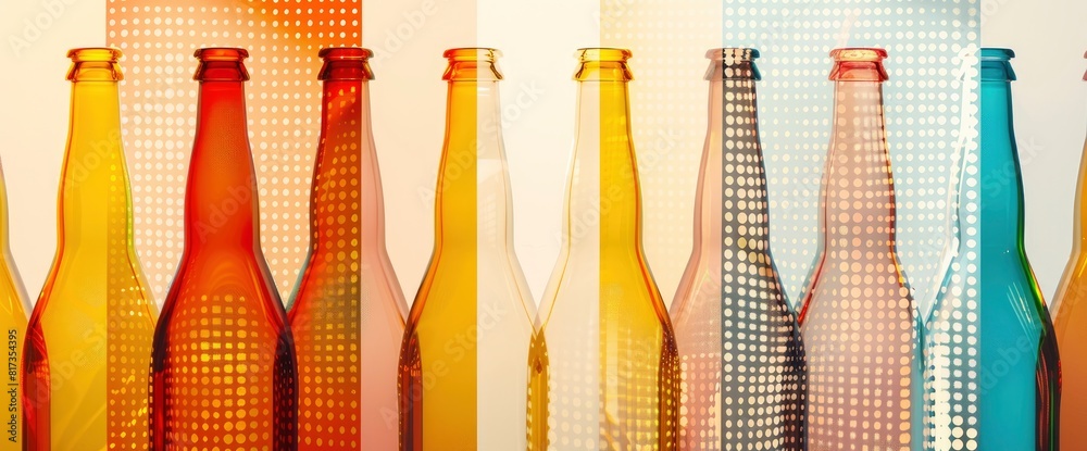 Abstract Beer Bottles, Bold Patterns, Vibrant Colors, International Beer Day Background Abstract Beer Bottles, Bold Patterns, Vibrant Colors, International Beer Day Background