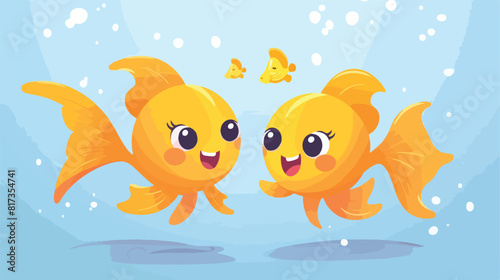 Two funny smiling golden fish characters one showin