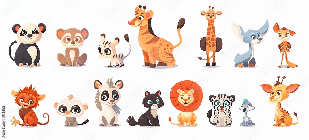 Playful Collection of Colorful Cartoon Baby Animals on a White Canvas Playful Collection of Colorful Cartoon Baby Animals on a White Canvas