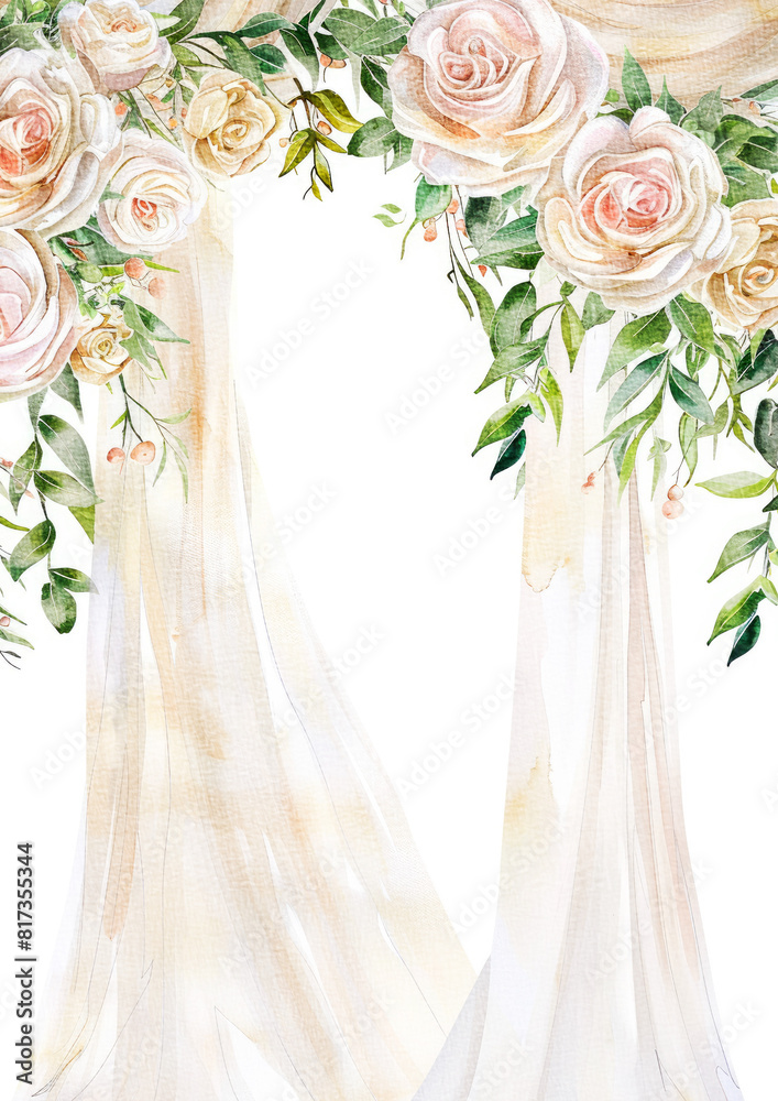 romantic wedding arch frame with roses and curtain in sweet colors watercolor card template romantic wedding arch frame with roses and curtain in sweet colors watercolor card template