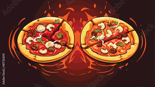 Two logos with a whole pizza with fire and salami a