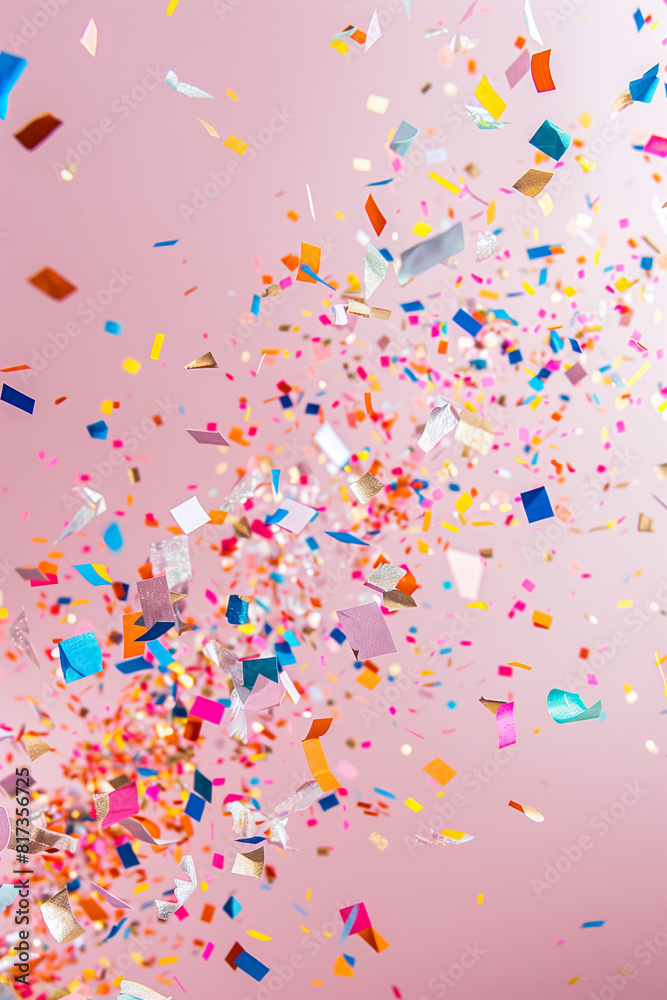 colorful confetti falling over the pink background. High quality photo colorful confetti falling over the pink background. High quality photo