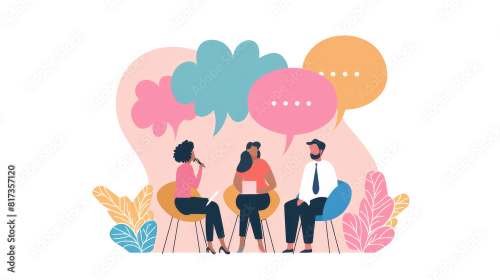 A diverse group of individuals engaging in conversation, each with speech bubbles above their heads, indicating communication and dialogue A diverse group of individuals engaging in conversation, each with speech bubbles above their heads, indicating communication and dialogue