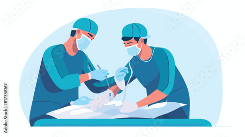 Two surgeons or physicians holding scalpels perform