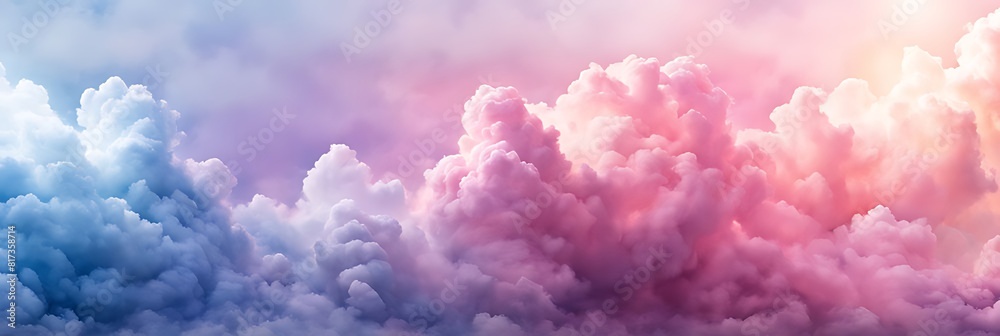 Fototapeta premium Beautiful cloudscape with blue sky and pink clouds, Pink clouds in the sky stage fluffy cotton candy ,summer paradise dreamy concept. 