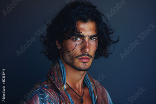 A mystical handsome man of Mediterranean style with black hair
