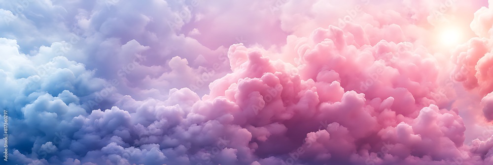 Fototapeta premium Beautiful cloudscape with blue sky and pink clouds, Pink clouds in the sky stage fluffy cotton candy ,summer paradise dreamy concept.