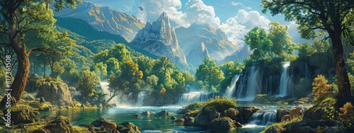 A heartwarming scene of wildlife conservation efforts, with diverse animals, lush habitats, and a sense of protection.