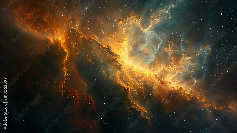 Fototapeta premium Vibrant Photo of a Nebula's Star-Studded Beauty Exploring the Celestial Splendor of Deep Space in Vivid Detail