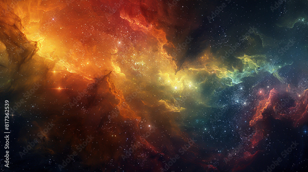 Fototapeta premium Vibrant Photo of a Nebula's Star-Studded Beauty Exploring the Celestial Splendor of Deep Space in Vivid Detail
