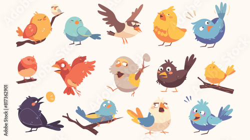 Various cartoon birds collection for any visual des