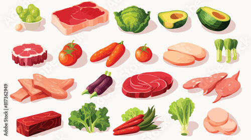 Various food set in cute 3d style vector illustrati