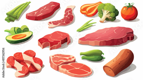Various food set in cute 3d style vector illustrati
