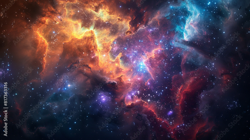 Vibrant Photo of a Nebula's Star-Studded Beauty Exploring the Celestial Splendor of Deep Space in Vivid Detail