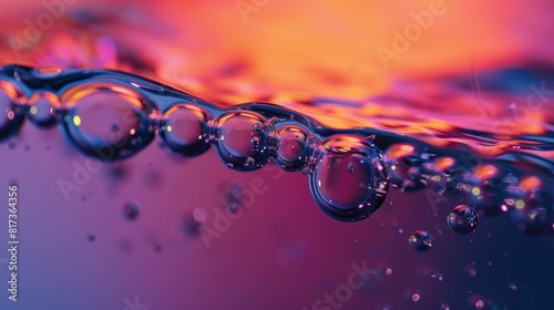 Water-oil emulsion macro picture on a colored backdrop photo