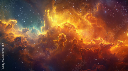 Vibrant Photo of a Nebula's Star-Studded Beauty Exploring the Celestial Splendor of Deep Space in Vivid Detail
