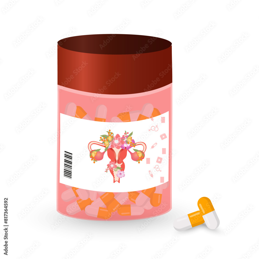 Obraz premium Medicine bottle with pills for woman health, gynecology 