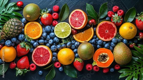 vibrant summer background pattern of colorful tropical fruits