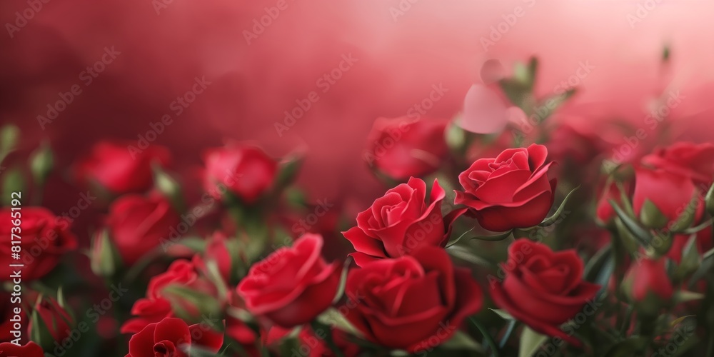 A close-up of vibrant red roses in full bloom, with a dreamy, blurred red background enhancing their beauty A close-up of vibrant red roses in full bloom, with a dreamy, blurred red background enhancing their beauty