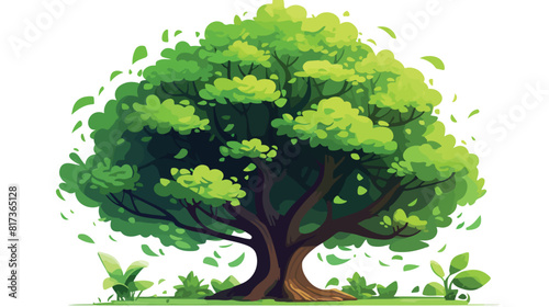 Vector abstract tree with majestic green foliage ca