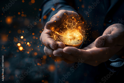 Bitcoin evaporating in hands photo