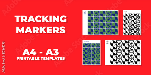 Track marker . A4 A3 sheets to print. Vfx motion marker set. Video footage replacement tracking markers element