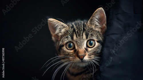 A kitten with blue eyes is looking at the camera