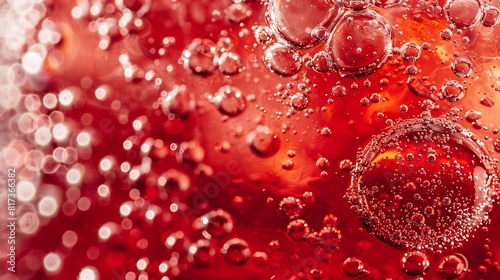 texture macro of red soda with bubbles