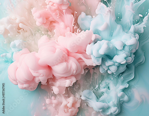 background wallpaper of beautiful blobs of paint when they spill into pastel color water generative ai