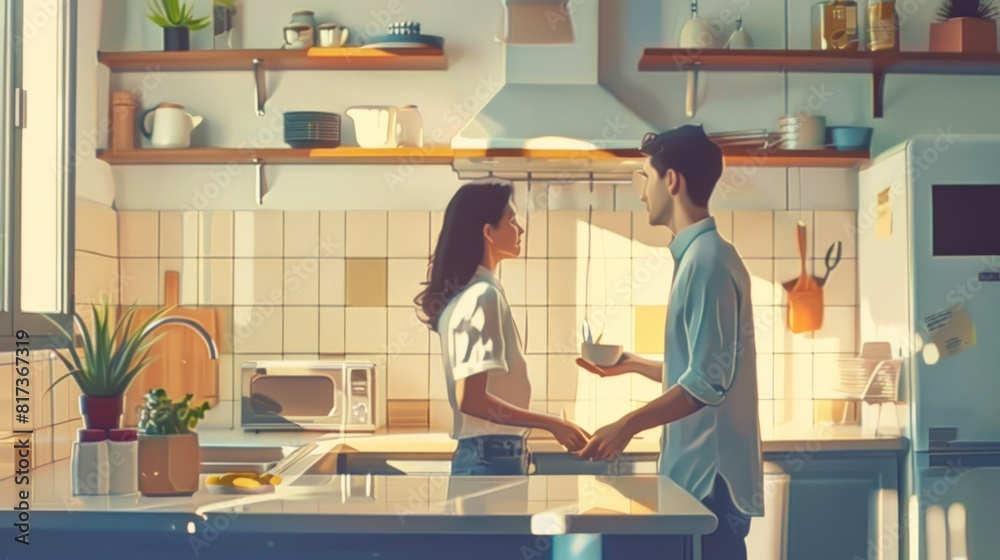 Happy couple having breakfast together in the kitchen Happy couple having breakfast together in the kitchen