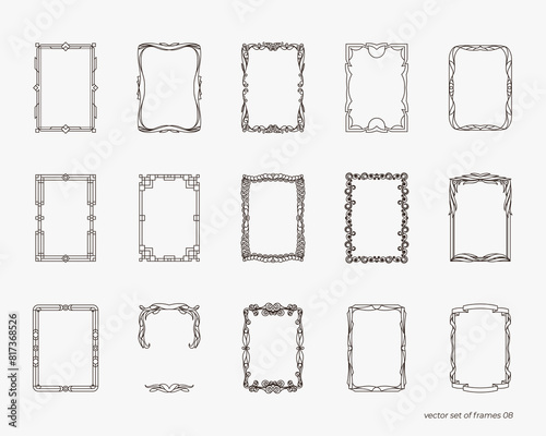 Set of vector frames, hand drawn, ink and paper. A4 frame template for your projects. A variety of styles: classical, art deco, magic and fantasy, floral design, plant art, with elements of heraldry.
