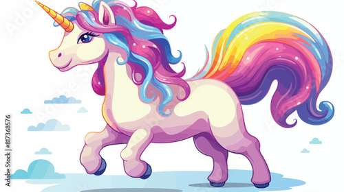 Vector cartoon funny stylized unicorn walking smili