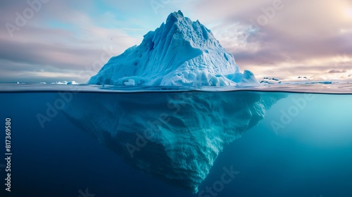 A large iceberg is seen floating in the water.