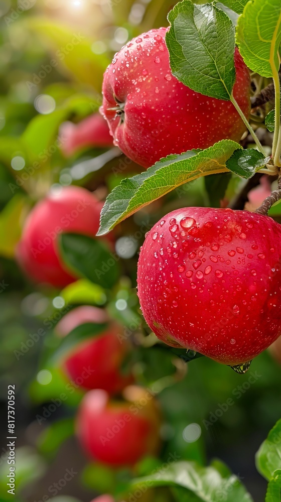 A close up of red apples on a tree. A close up of red apples on a tree.