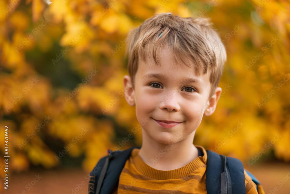 Happy Young White Boy with a Backpack Outside Ready for Back to School or a Hike Happy Young White Boy with a Backpack Outside Ready for Back to School or a Hike