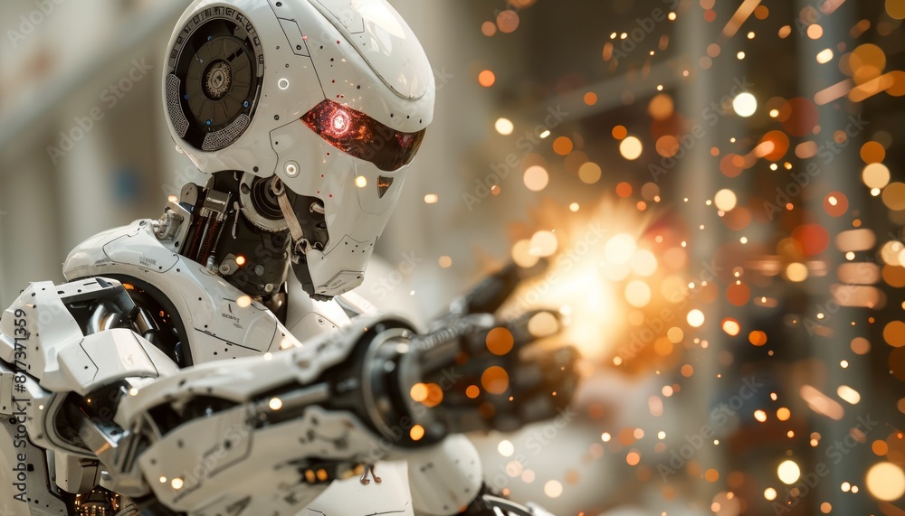 Fototapeta premium Humanoid robot deactivating explosives, its sensors detecting risks that would be lethal for humans