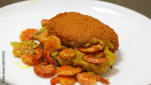 Traditional Brazilian acarajé, food of African origin based on vatapá, caruru and dry shrimp 