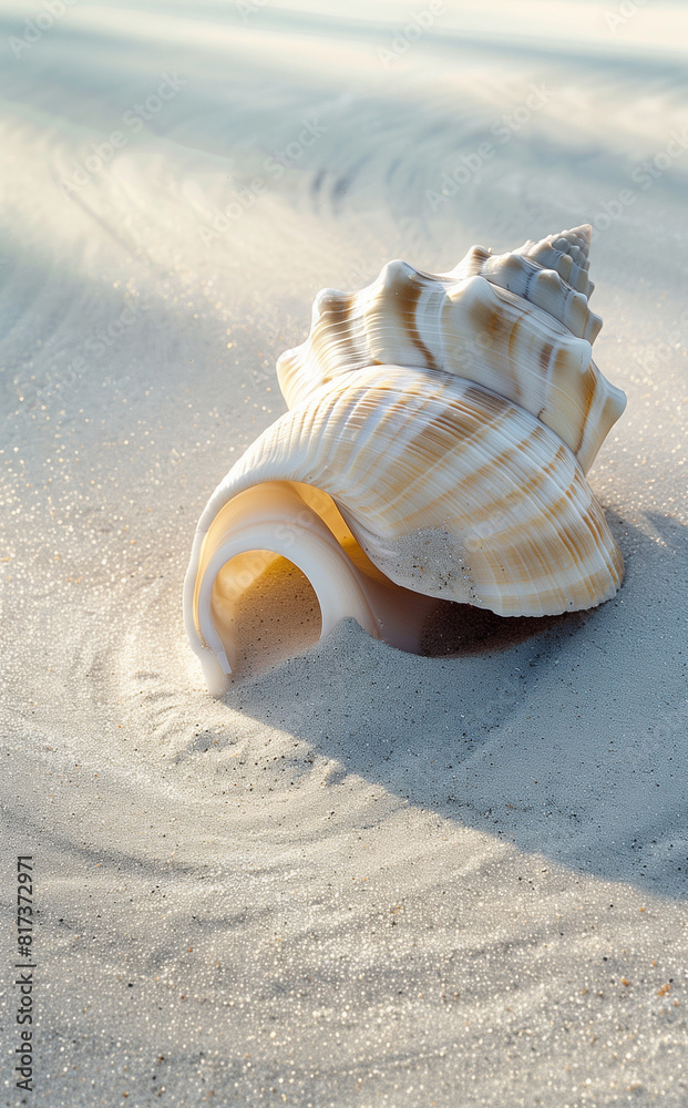 Clean and simple image of a single seashell on a smooth sandy beach, highlighted by natural sunlight and soft shadows for a peaceful summer scene.
Clean and simple image of a single seashell on a smooth sandy beach, highlighted by natural sunlight and soft shadows for a peaceful summer scene.