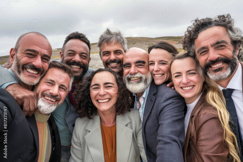 Portrait of a happy group of friends standing in a row and smiling Portrait of a happy group of friends standing in a row and smiling