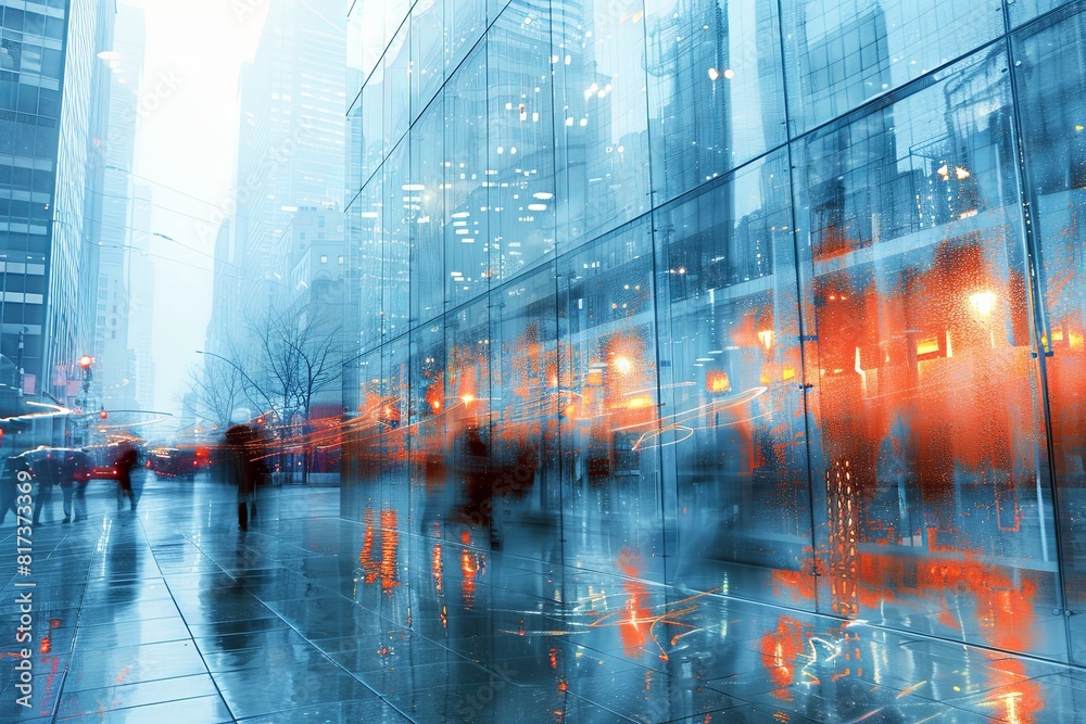 Abstract Background Image with Motion Blur of a Glass Building Facade and Glass Reflections 
