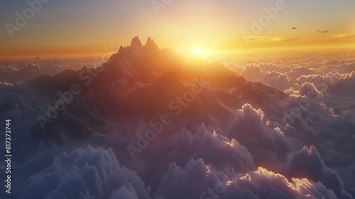 view of mountain peaks with clouds is amazing at sunset photo