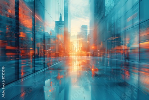 Abstract Background Image with Motion Blur of a Glass Building Facade and Glass Reflections 