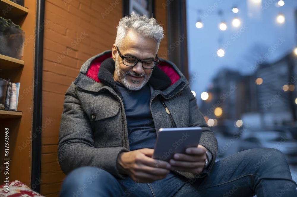 mature man using digital tablet mature man using digital tablet